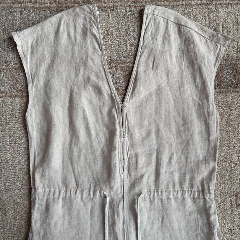 Linen Wide Leg Jumpsuit Coastal Minimal Euro Summer Neutral Pockets Women M - Picture 3 of 15